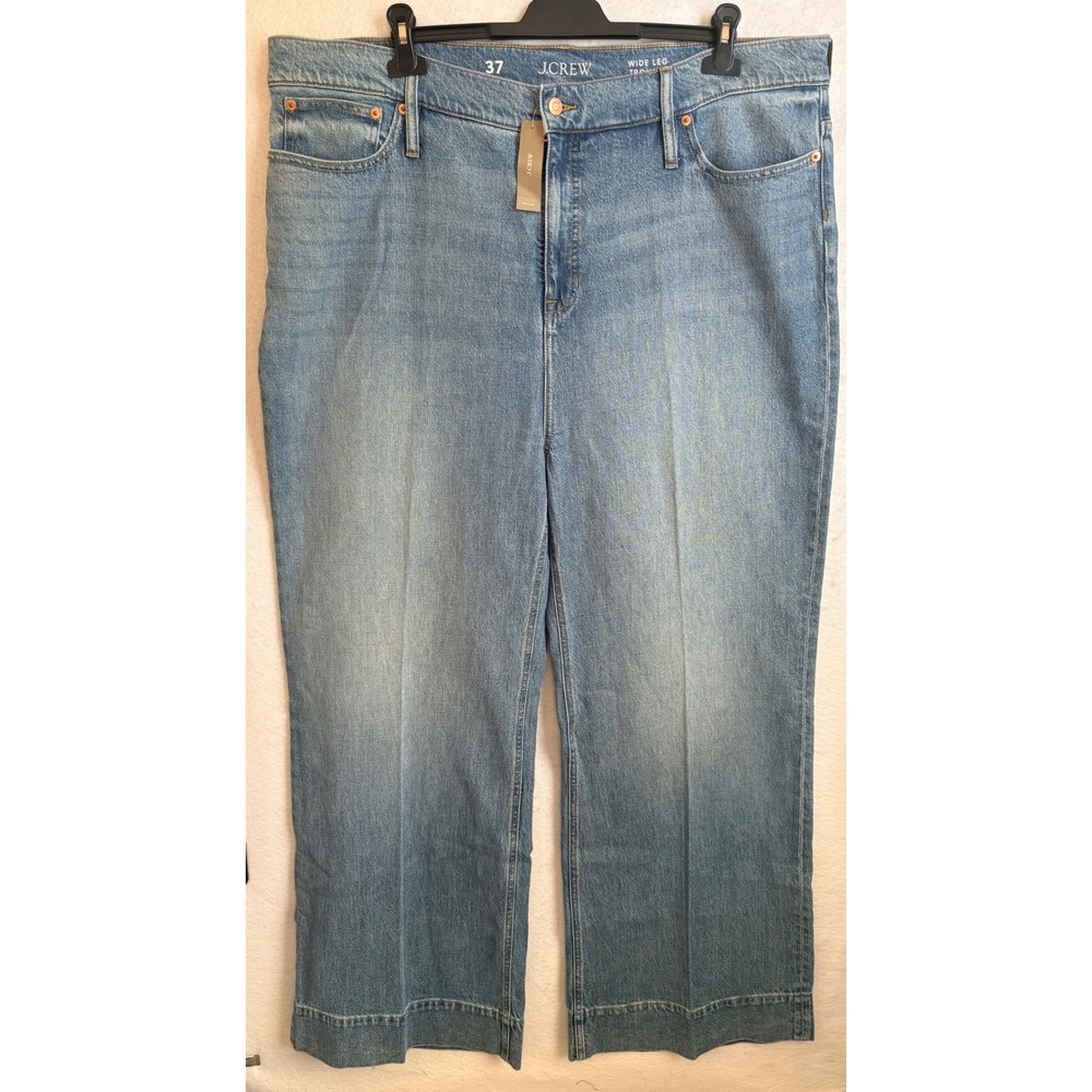 J.Crew Plus Size Wide Leg Low Rise Trouser Jeans Light Wash Size 37 NWT